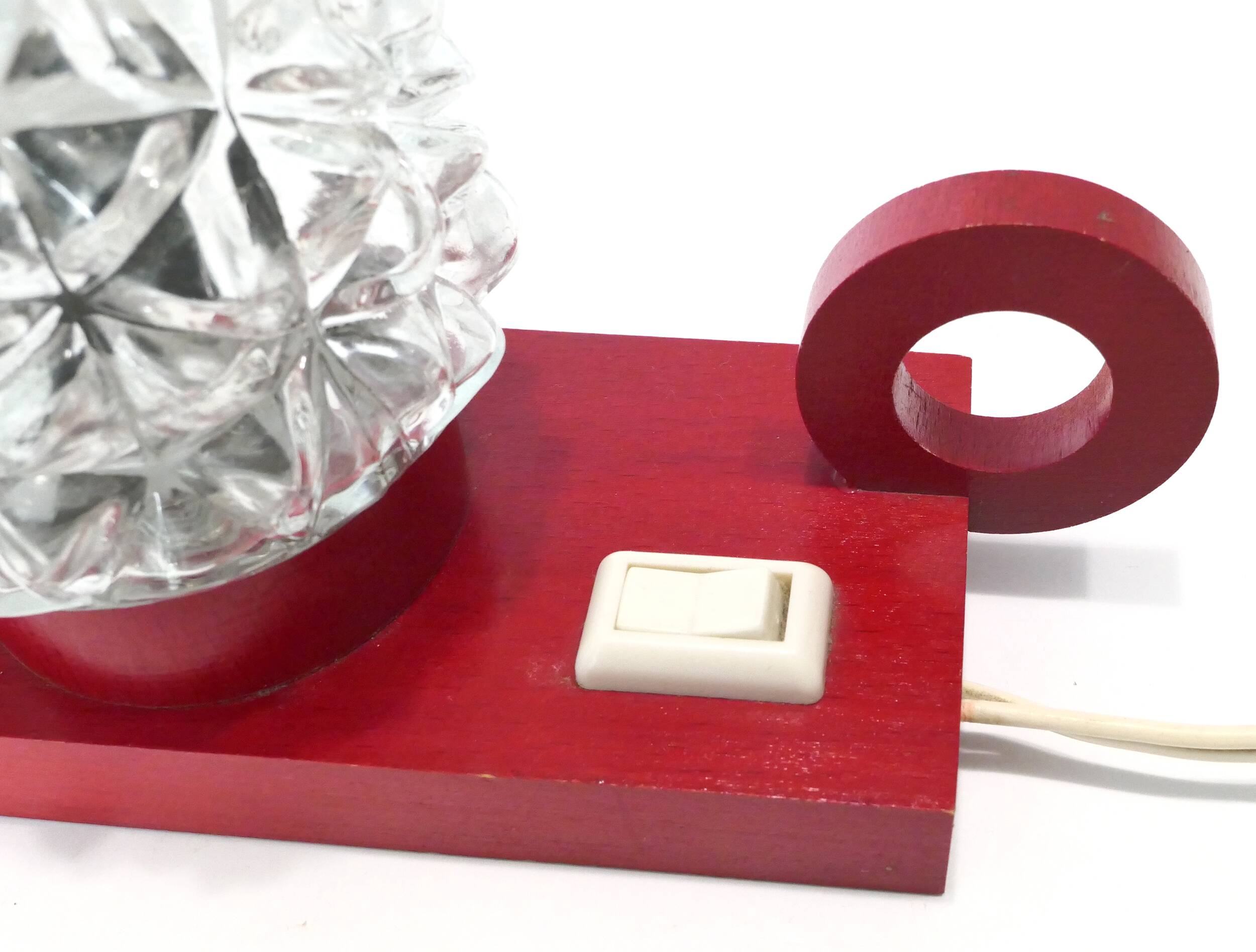 Bedside lamp in red lacquered wood and glass globe from the 1960s-70s