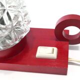 Bedside lamp in red lacquered wood and glass globe from the 1960s-70s