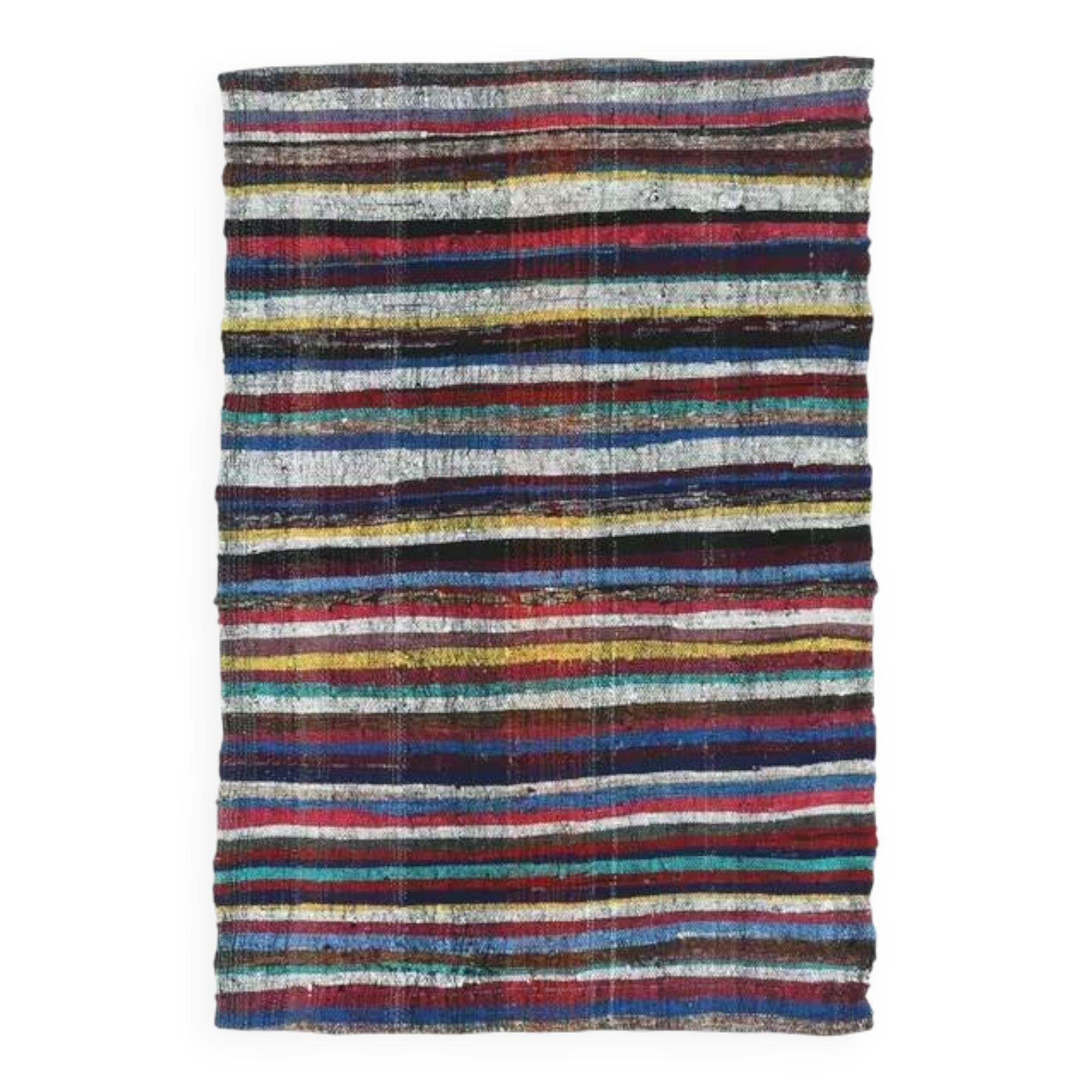 Tapis kilim vintage turc Oushak fait main en laine et coton bleu