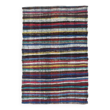 Vintage Turkish Oushak Handmade Wool Cotton Blue Kilim Area Rug 133x200