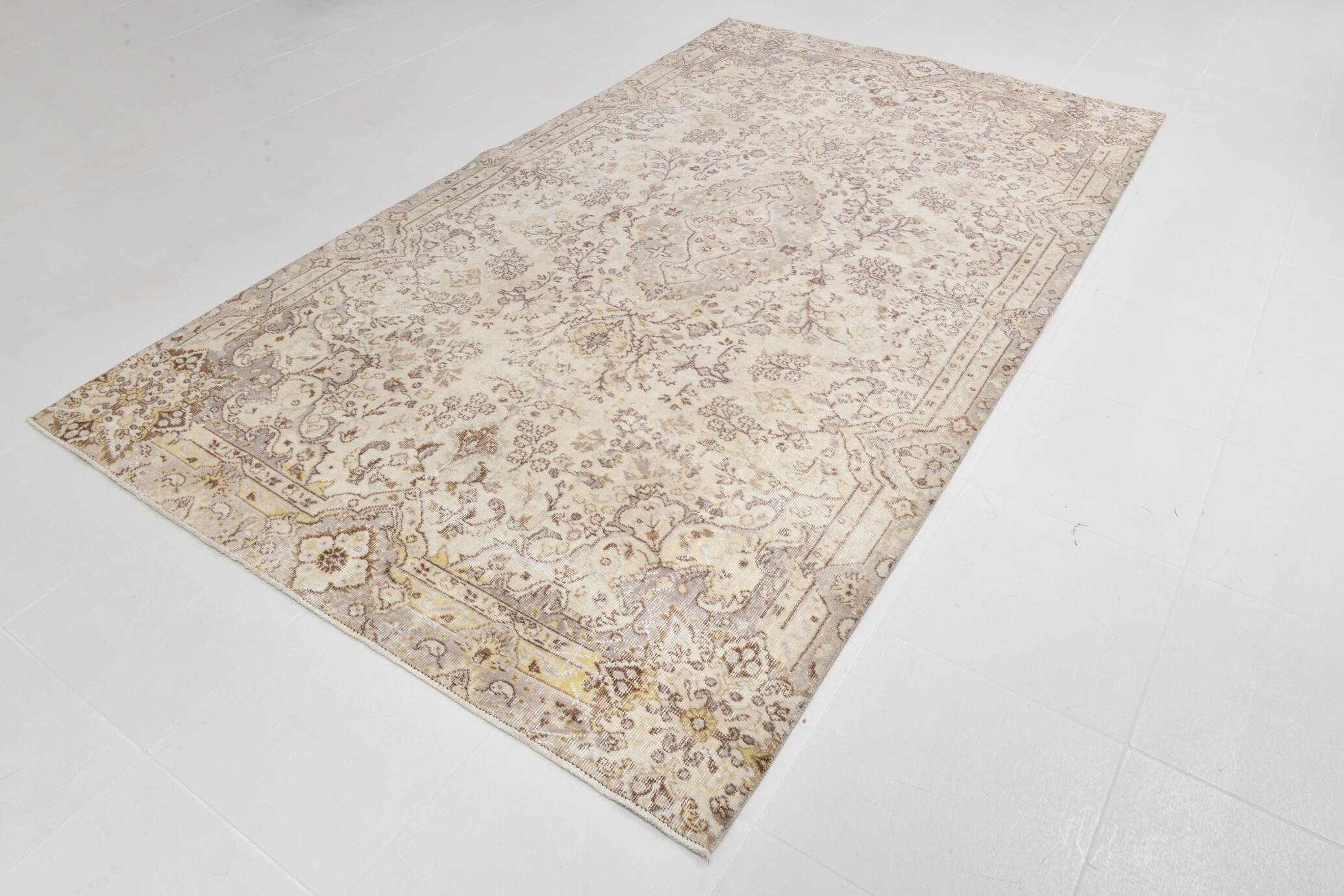 5x9 Vintage Brown Cream Classic Turkish Rug, 165x284Cm