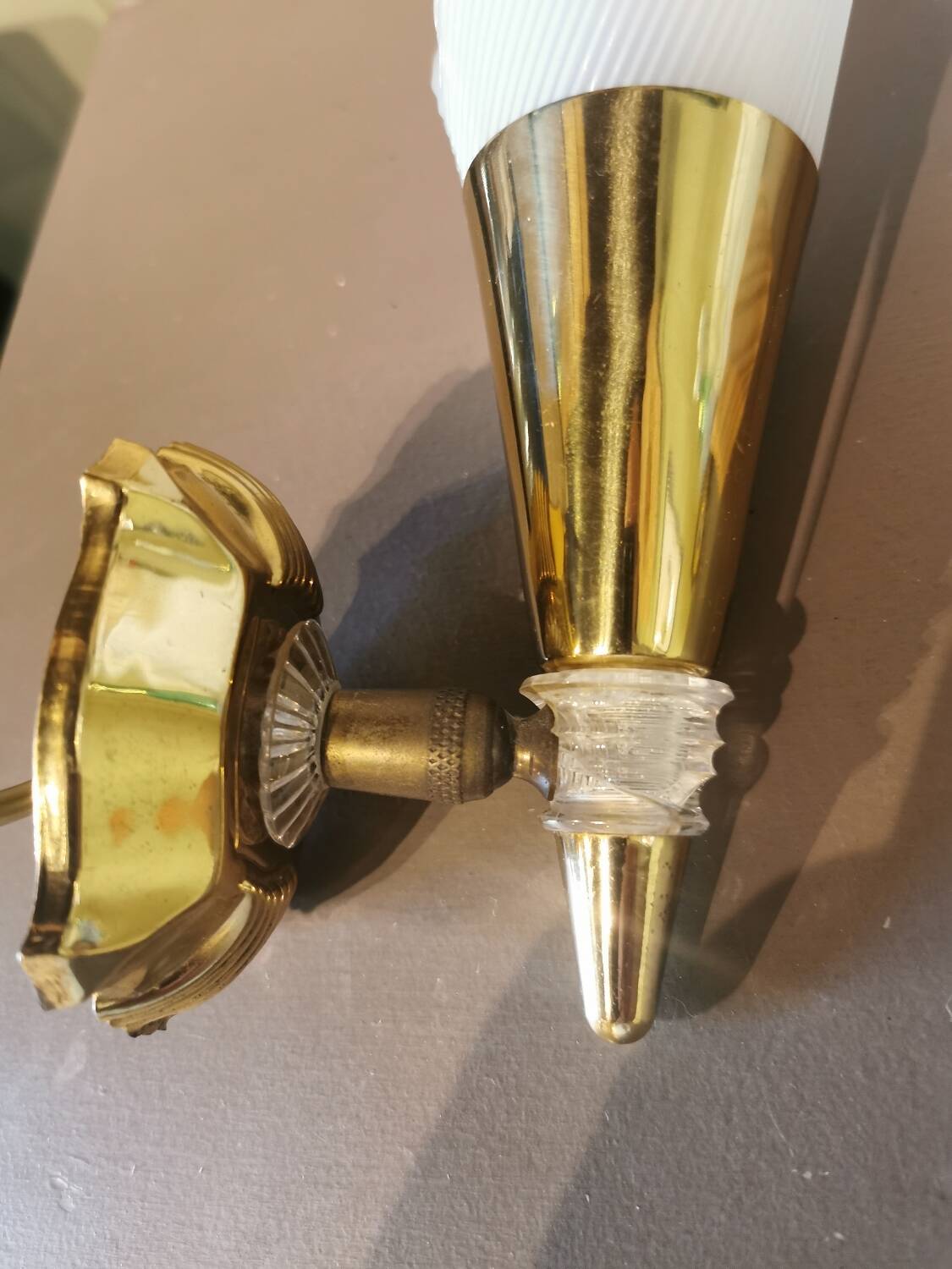 Pair of vintage brass and acrylate wall lights