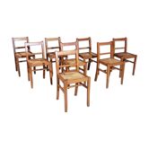 Lot of 8 chairs Reconstruction 1950 Oak and Straw