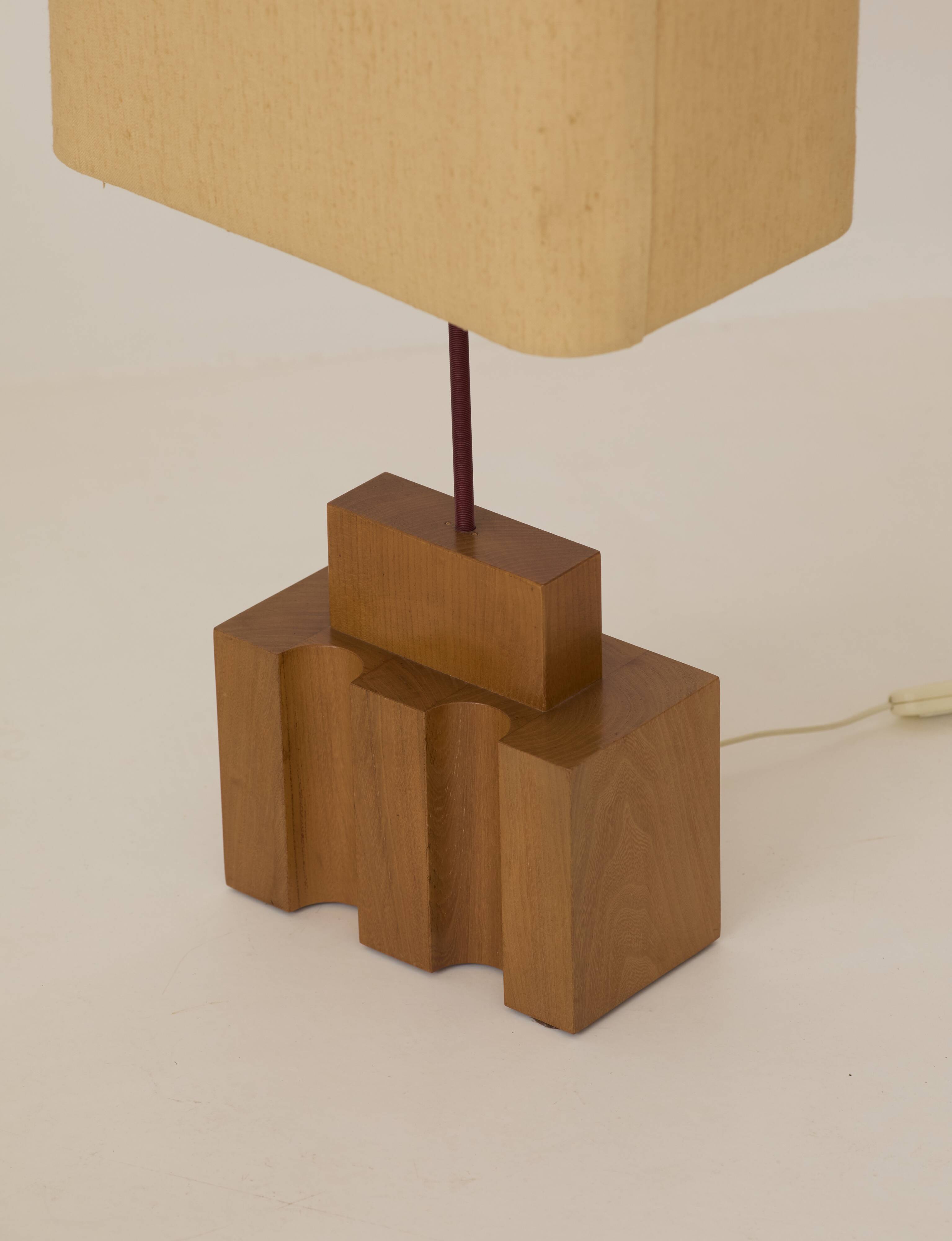 Maison Regain lamp in solid elm and its original lampshade Circa 1980