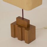 Maison Regain lamp in solid elm and its original lampshade Circa 1980