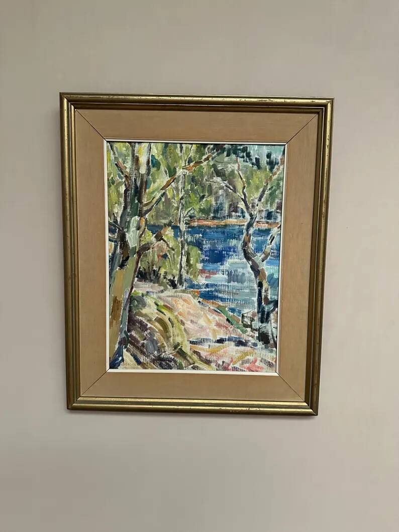 Original Swedish Oil on Canvas - "Natural Landscape" - Signed - Vintage and Framed - 68 × 56 cm