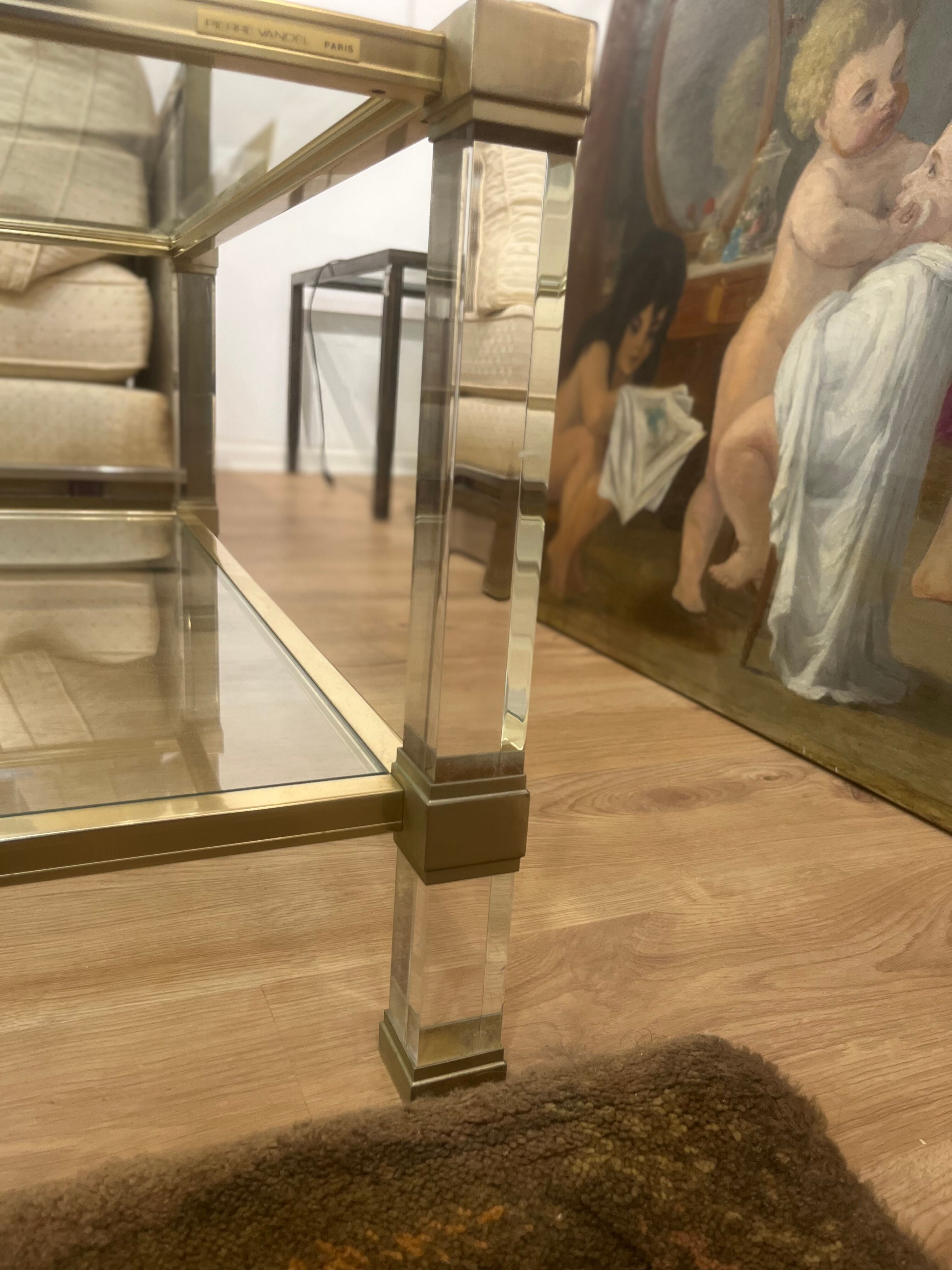 Pierre Vandel coffee table in lucite and gilded metal