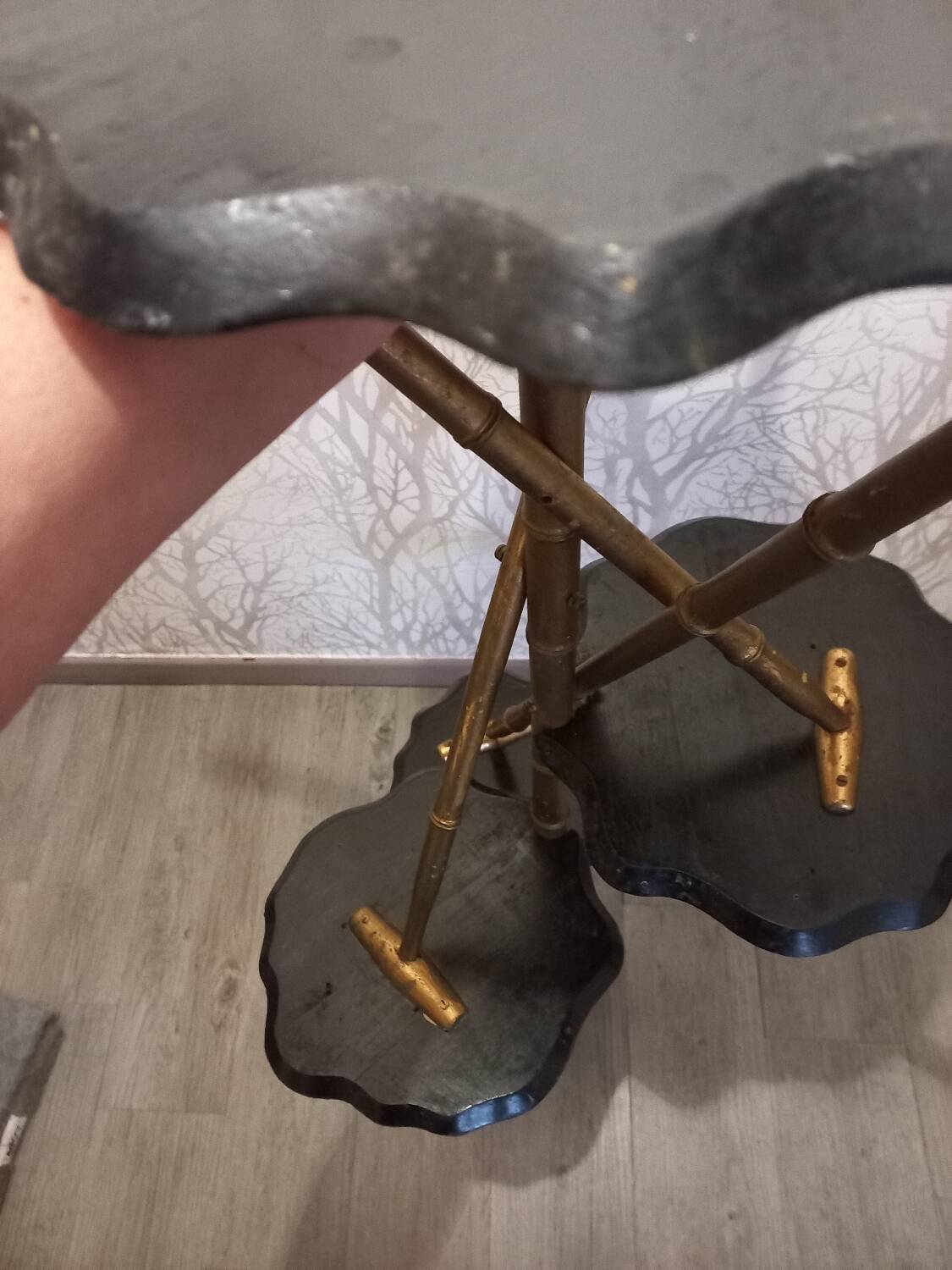 Wooden stool, bamboo legs