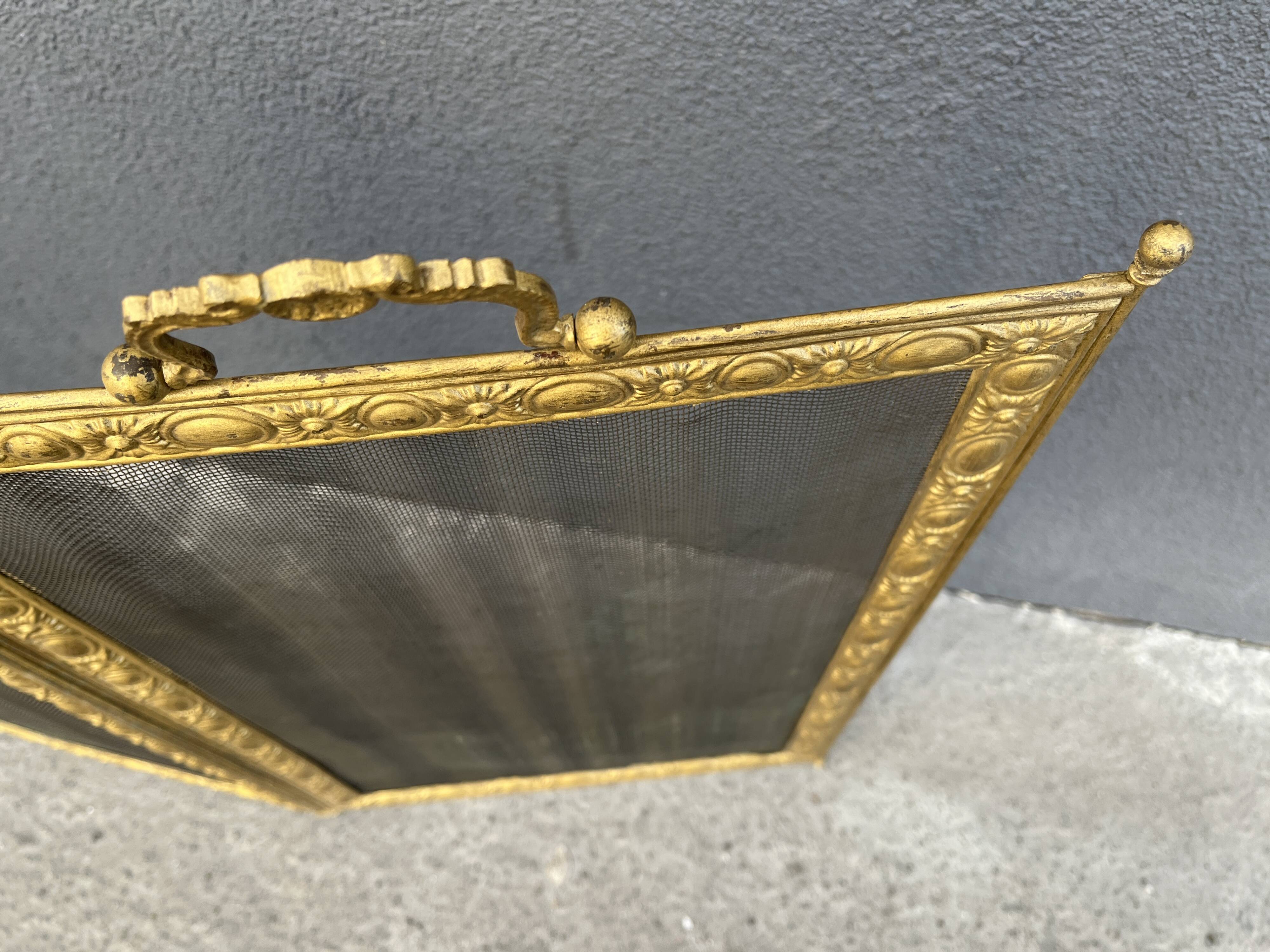 Antique 19th century fireplace screen, Bouhon Frères spark arrester