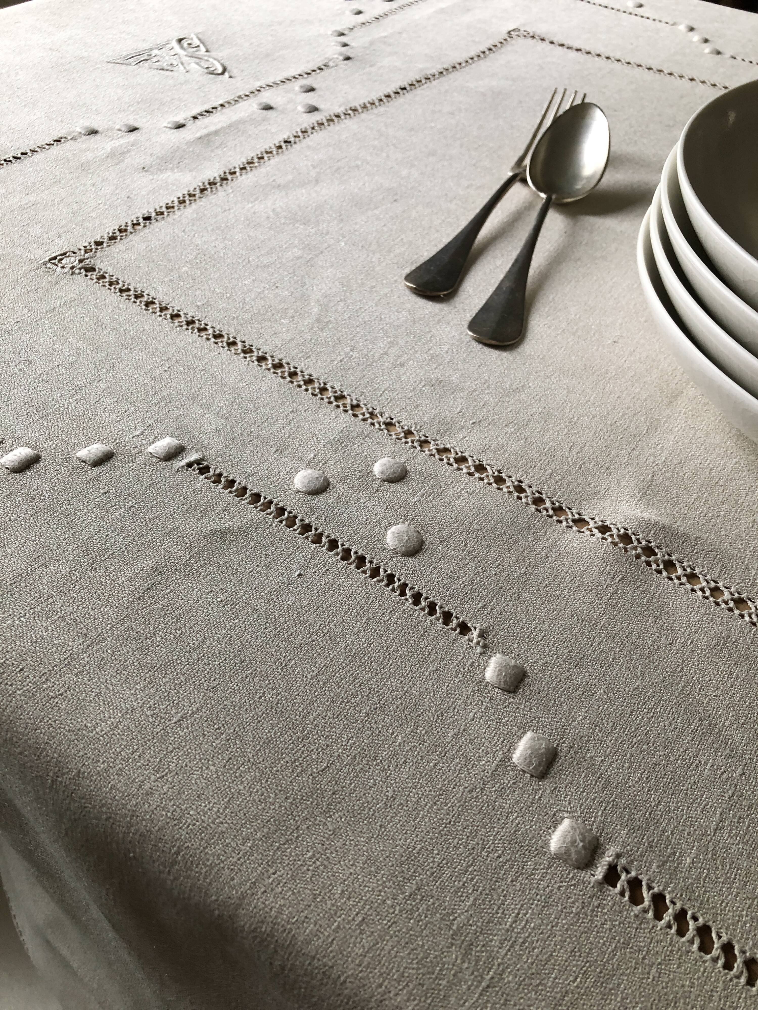 Antique linen tablecloth and whipped cream silk