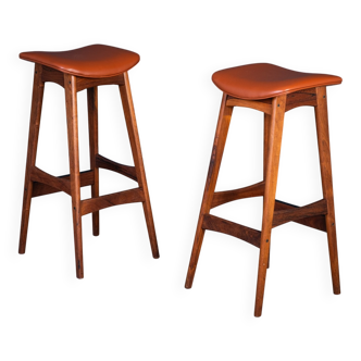 Bar Stools in Rosewood with Cognac Leather by Erik Buch for Dyrlund, 1960s, Set of 2