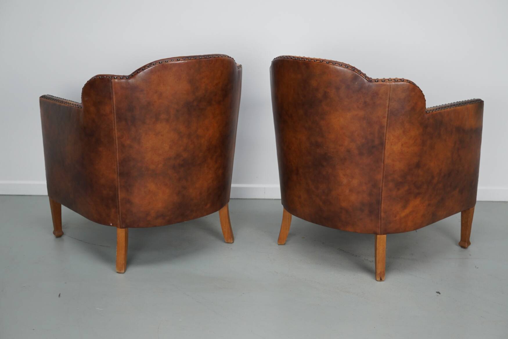 Vintage Dutch Cognac-Coloured Leather Club Chair, Lot of 2