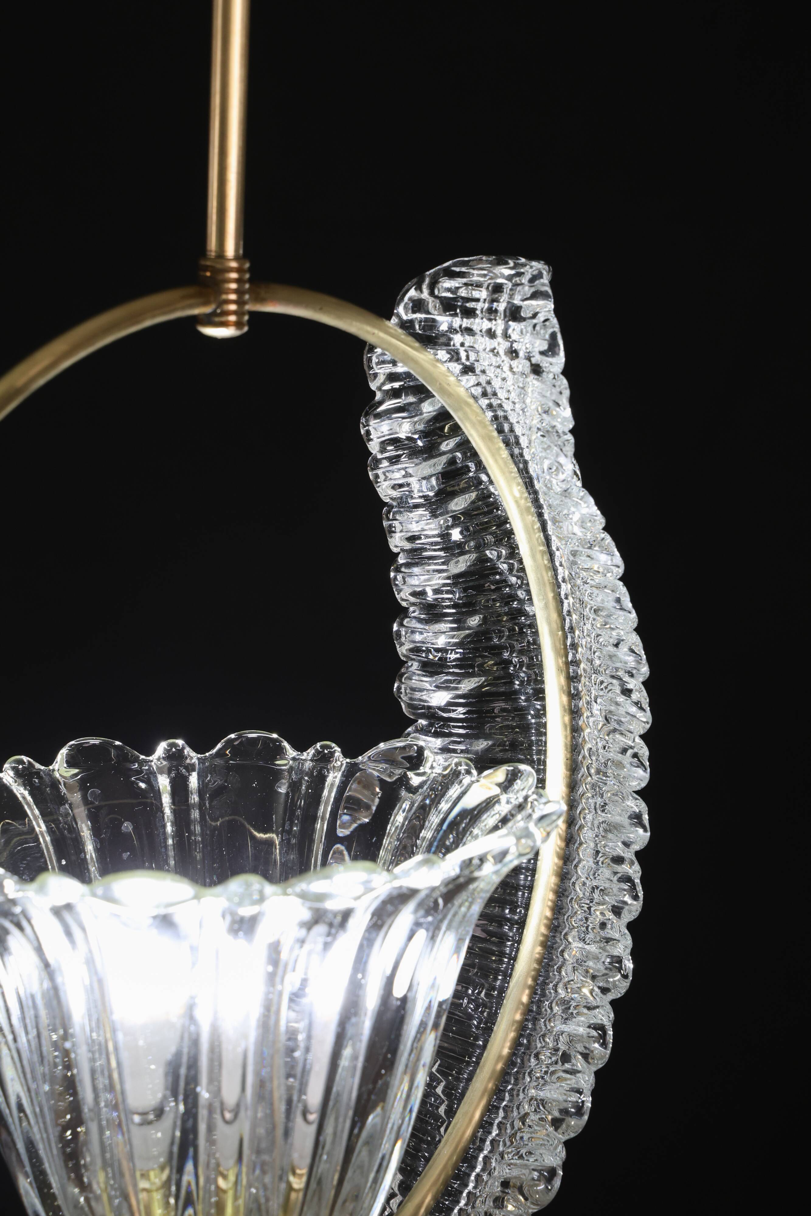Amazing Murano Glass Art Deco Pendant Chandelier by Ercole Barovier, 1940s