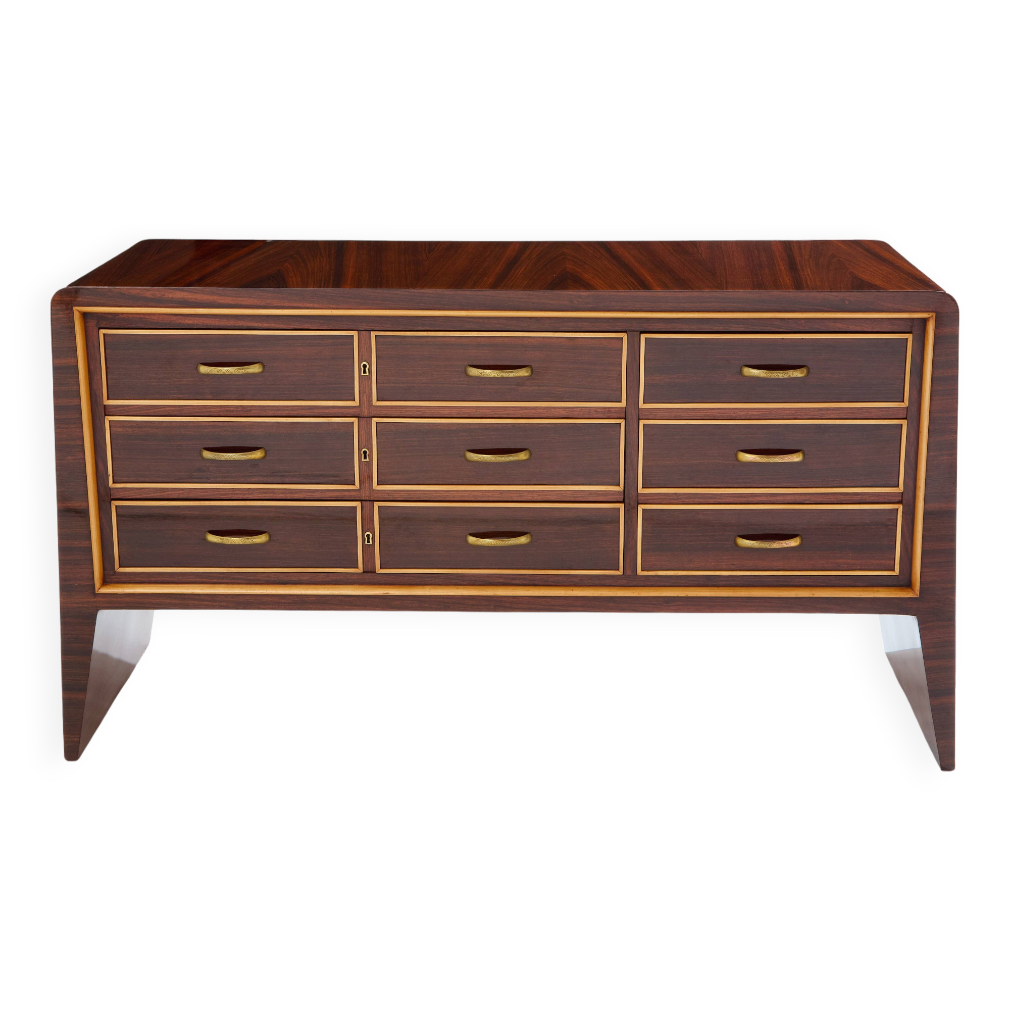 Commode de Paolo Buffa en palissandre sycomore et laiton vers 1940