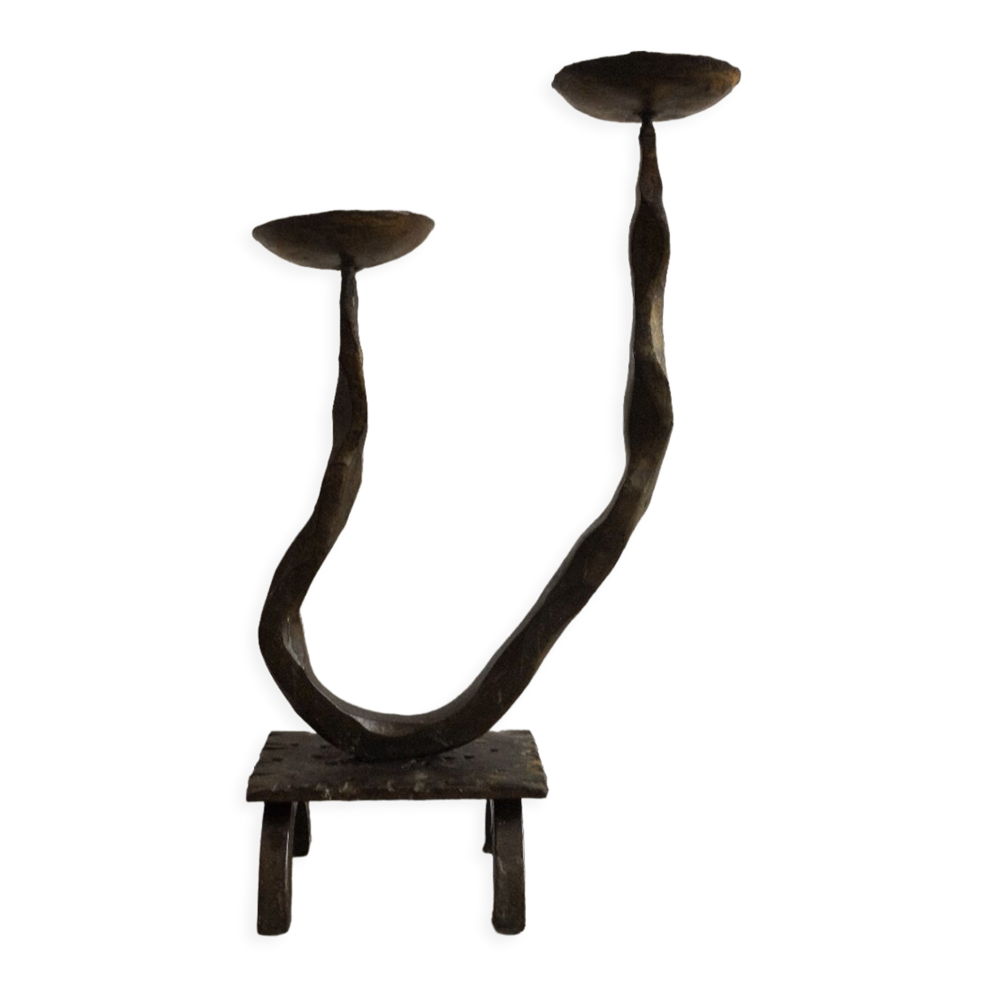 Brutalist wrought iron candle holder