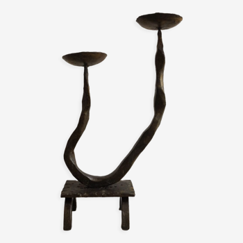 Brutalist wrought iron candle holder