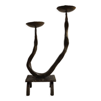 Brutalist wrought iron candle holder