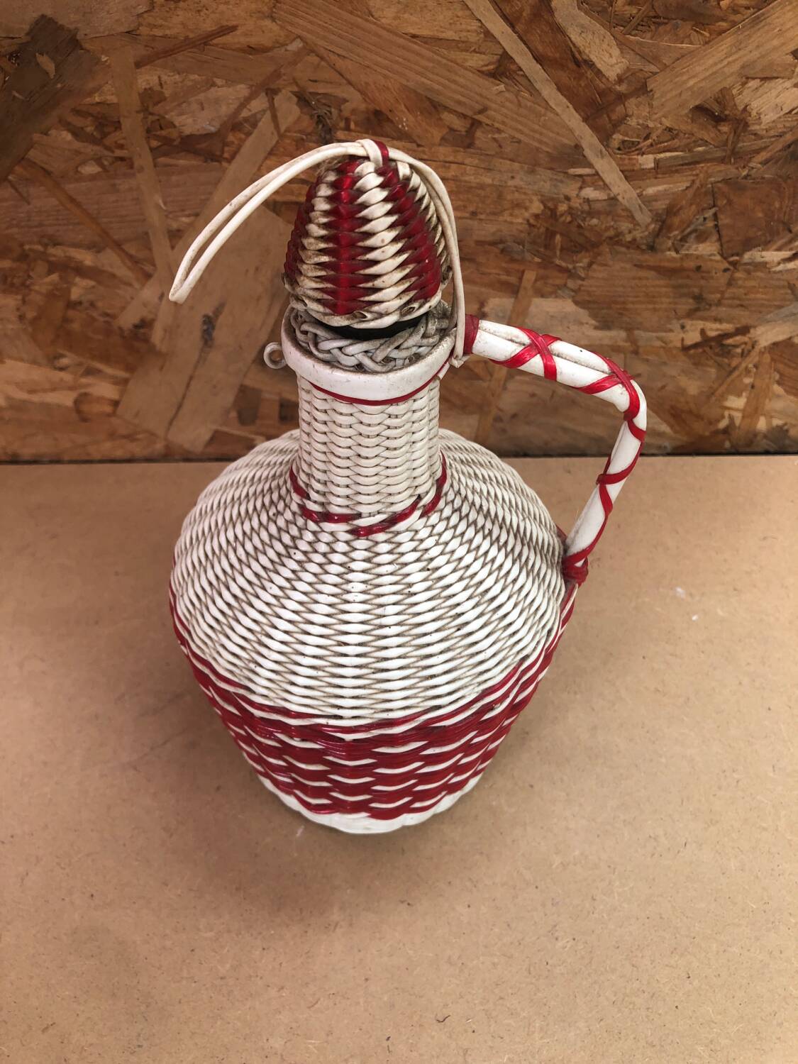 Old Lady Jeanne Glass Bottle + Vintage Braided Scoubidou #A967