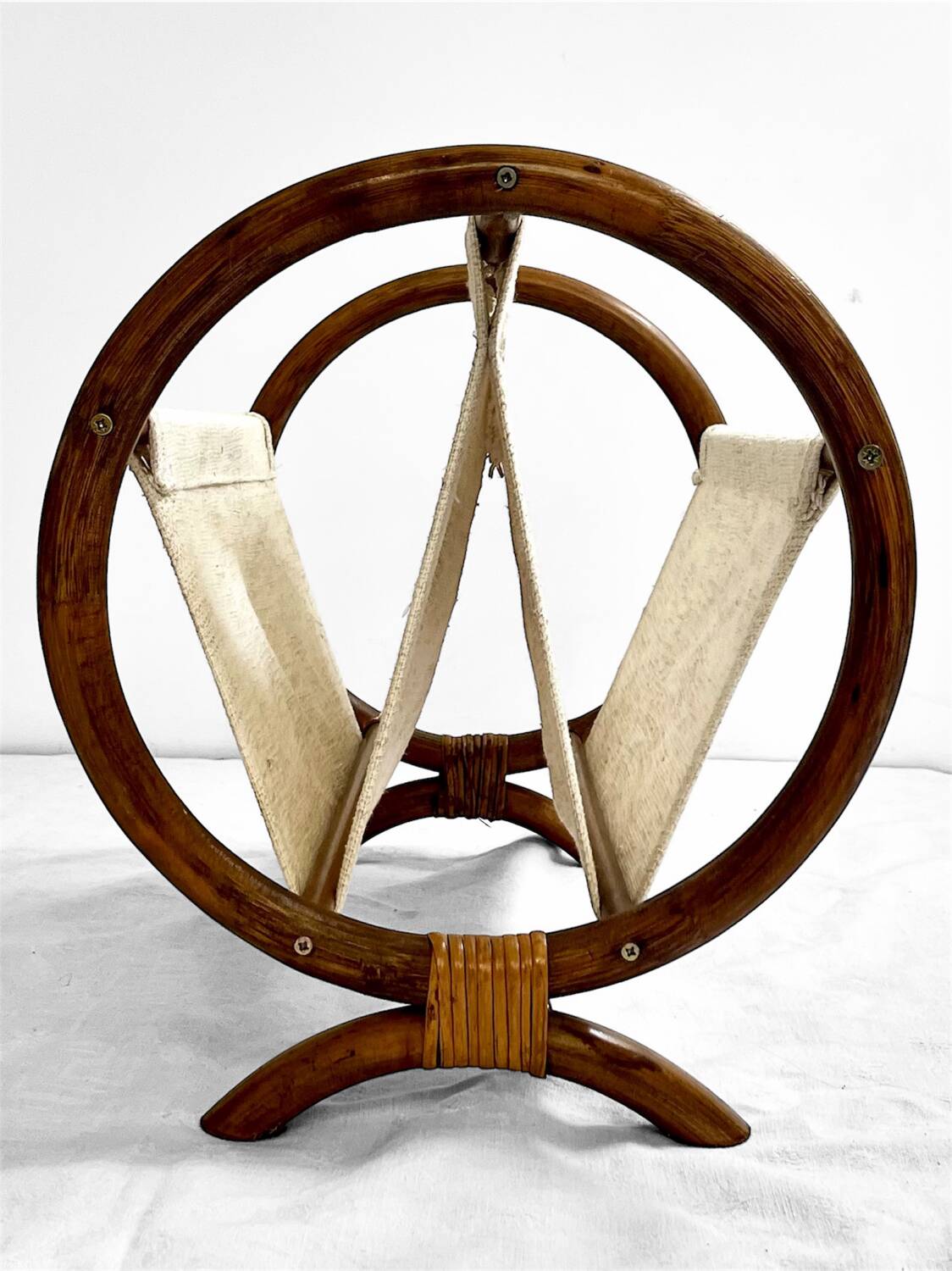 Vintage curved rattan magazine rack – 1960s