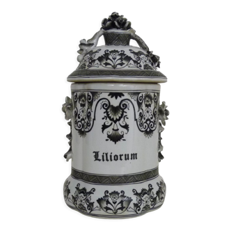 Old apothecary pot, Liliorum porcelain medicine jar, hand painted, XIXth