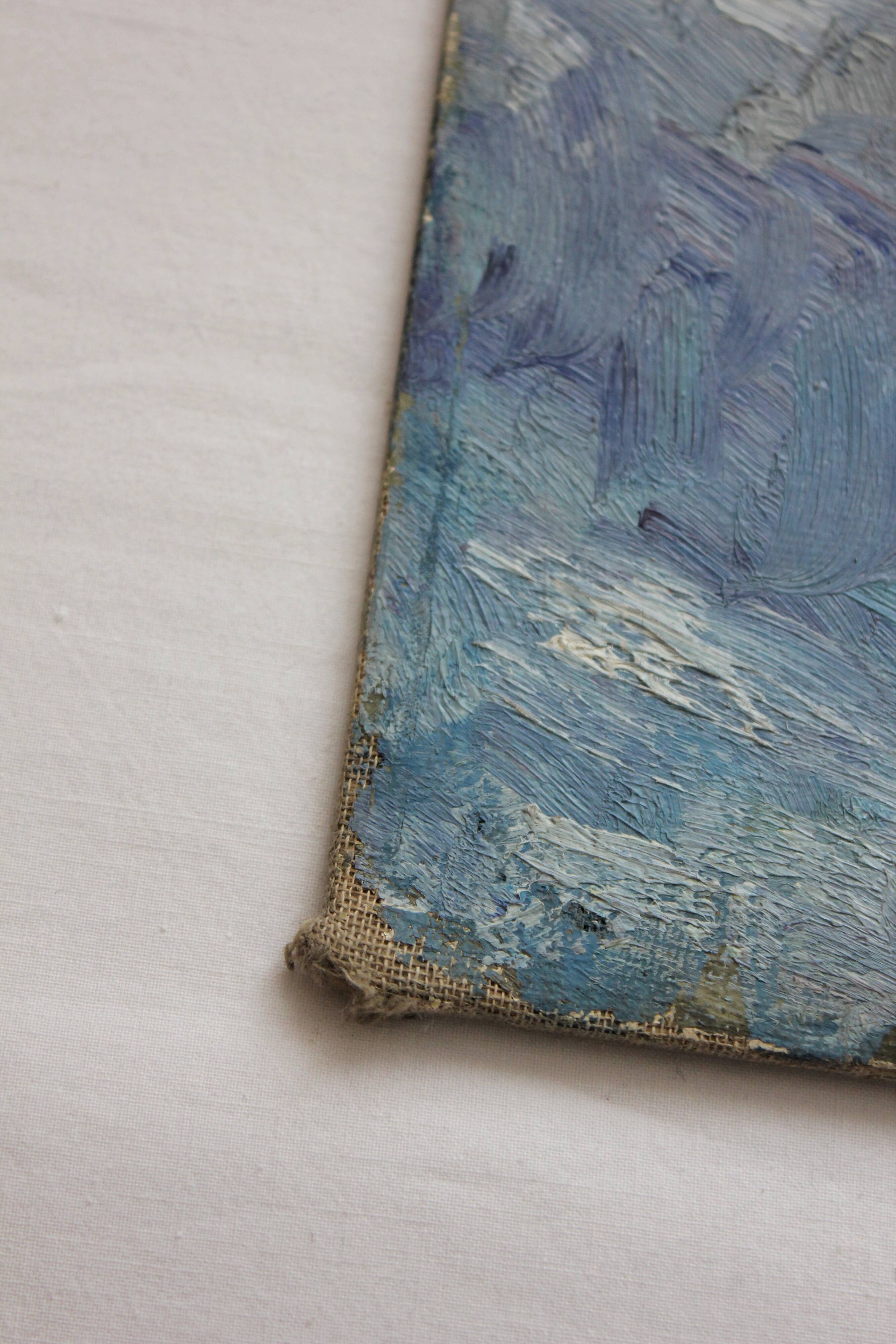 Old painting, oil on cardboard signed E. Astain, "Flowers", 1945