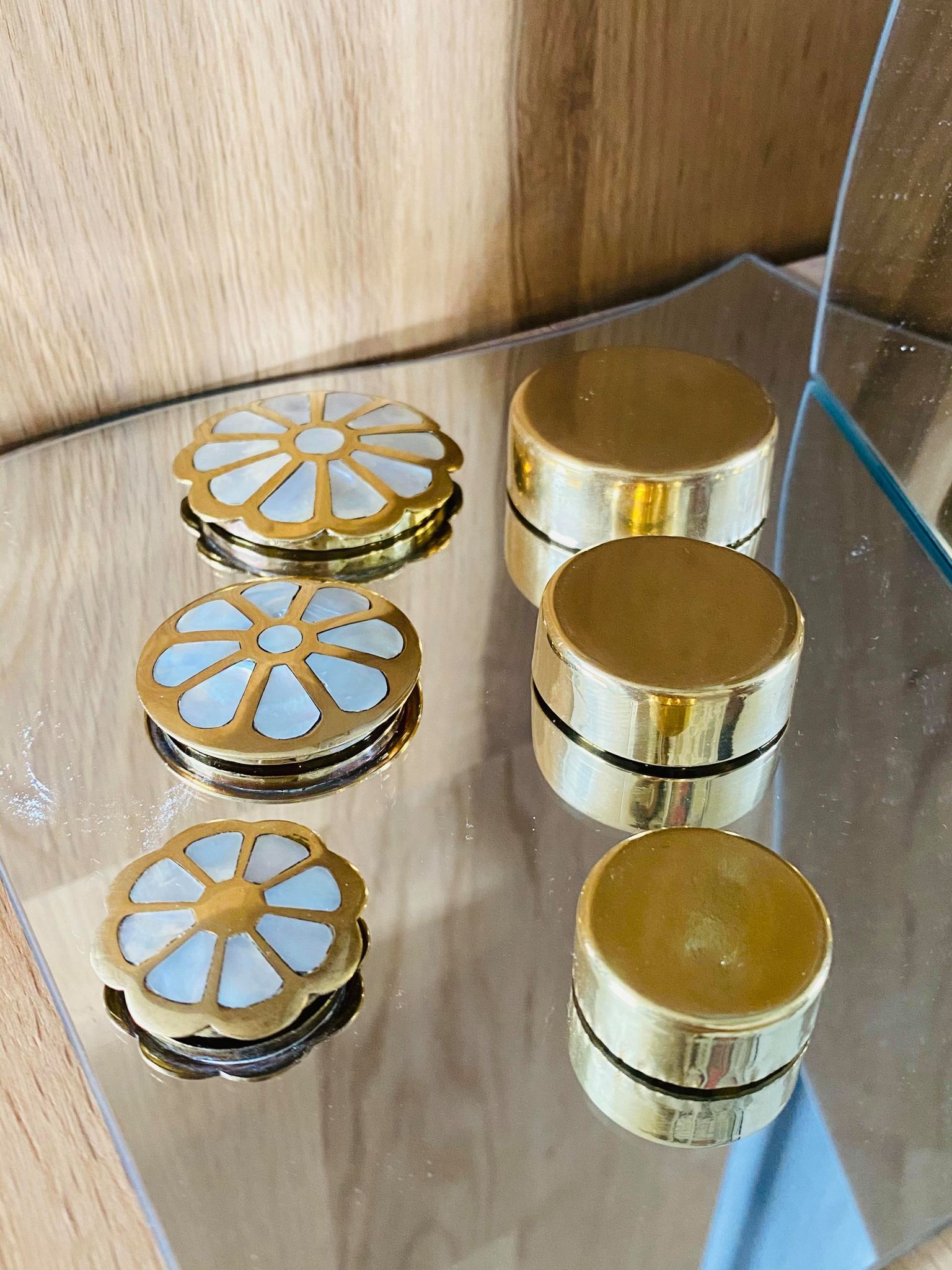 Trio of brass and mother-of-pearl boxes