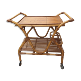 Rolling table in natural wicker of the 1970s
