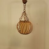 Vintage pendant lamp in rattan and paper 60s