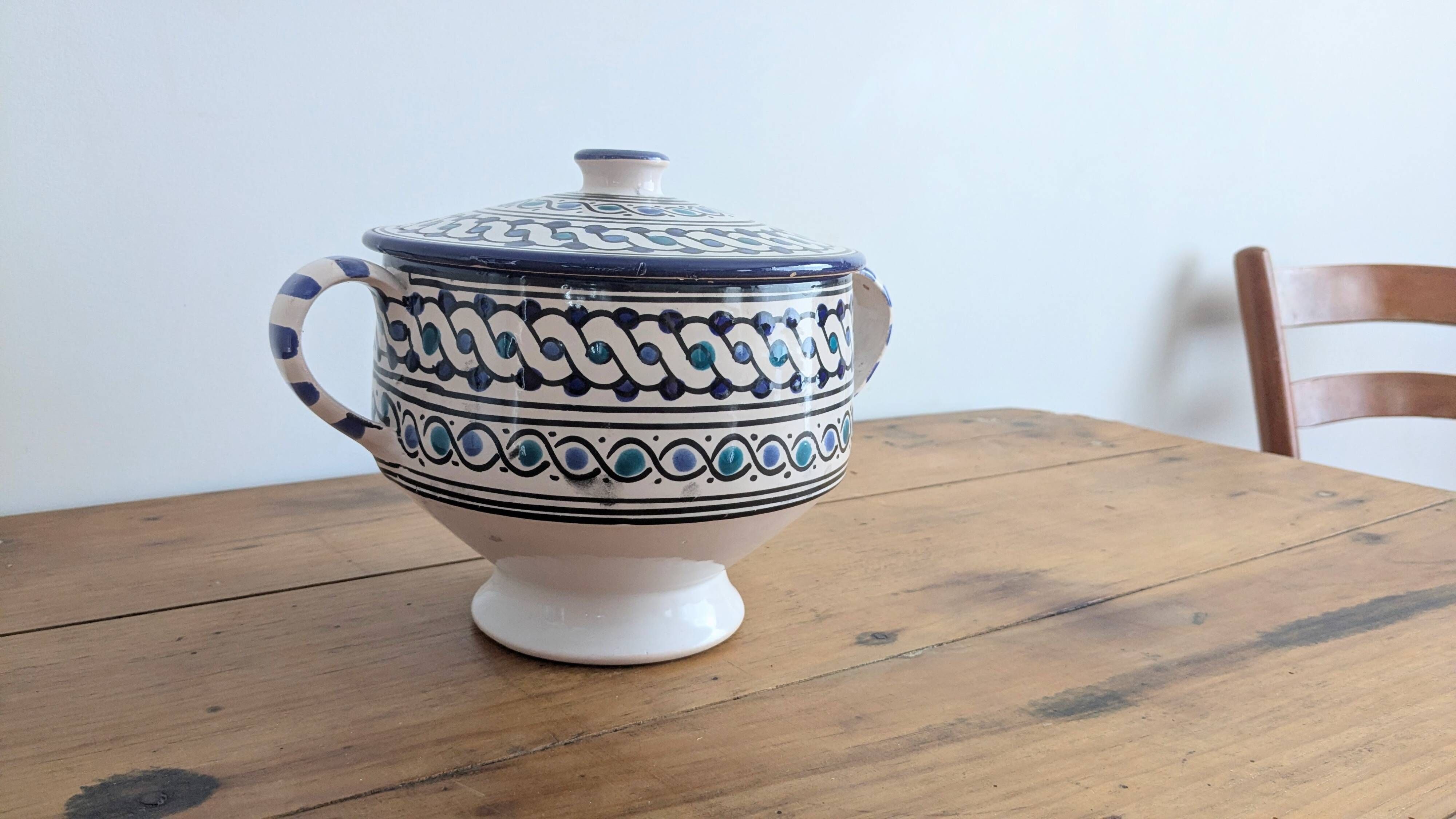 Vintage ceramic soup tureen from Tunisia – 1970s – Blue and t