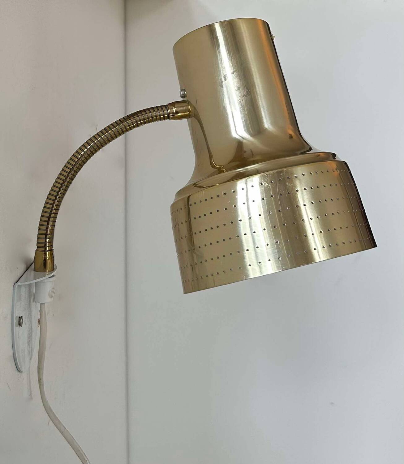 Vintage adjustable wall lamp, perforated brass, Carl Thore Suede 1960
