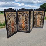 19th century black painted wooden folding screen
