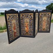 Folding screen in black-painted wood, 19th century
