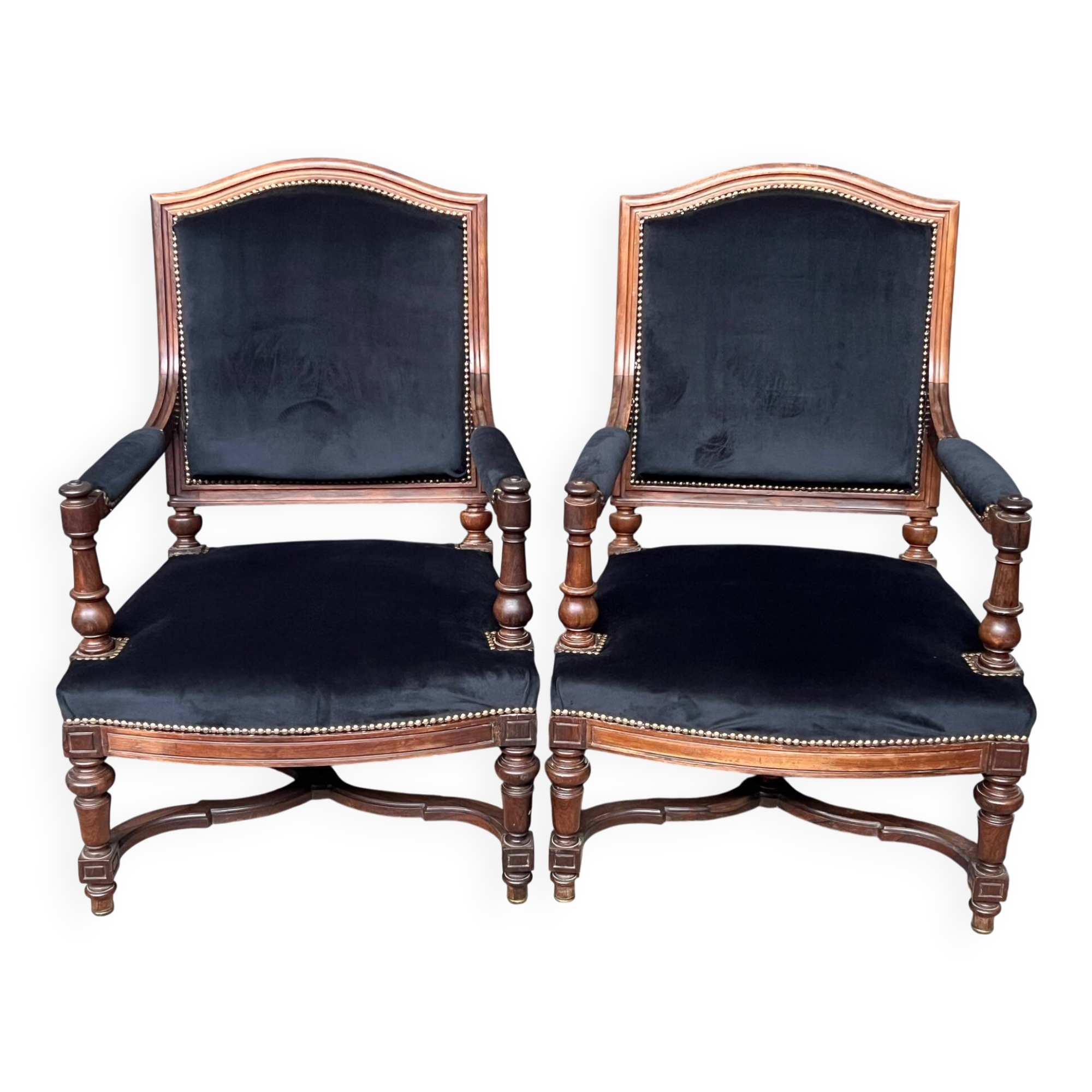 Pair of antique Louis XVI style armchairs. Rosewood.