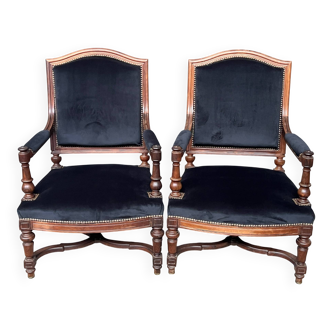 Pair of antique Louis XVI style armchairs. Rosewood.