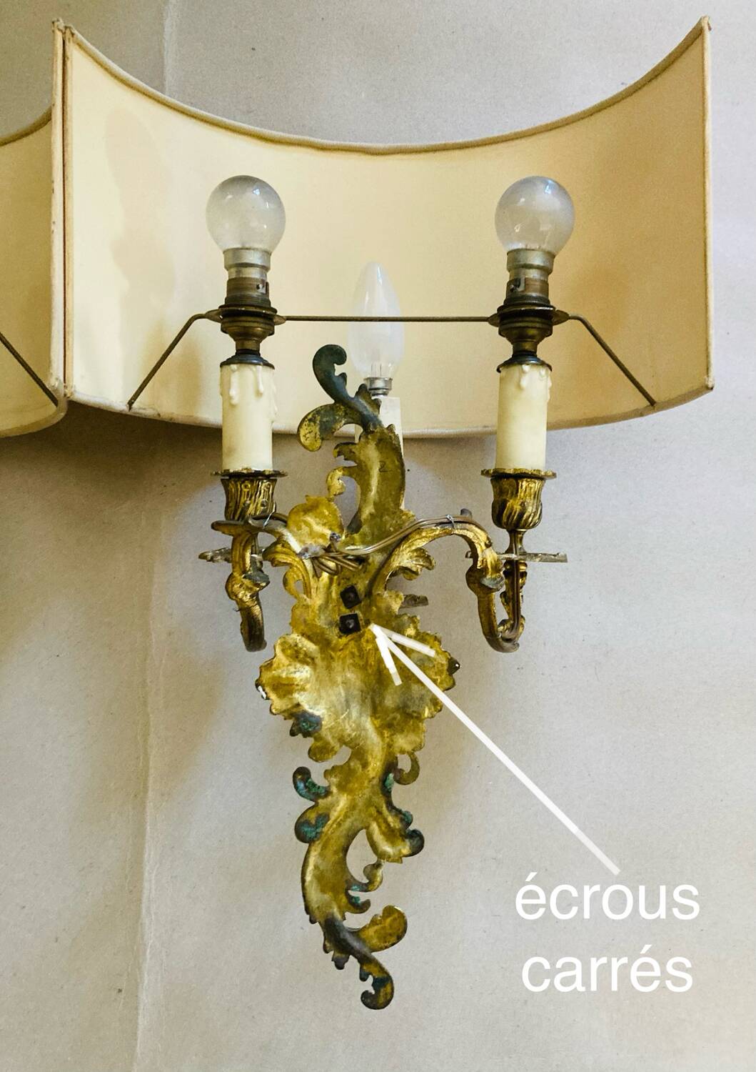 Louis XV gilt bronze wall lights from the 19th century with lampshades