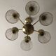 1950s six-branch brass and glass chandelier
