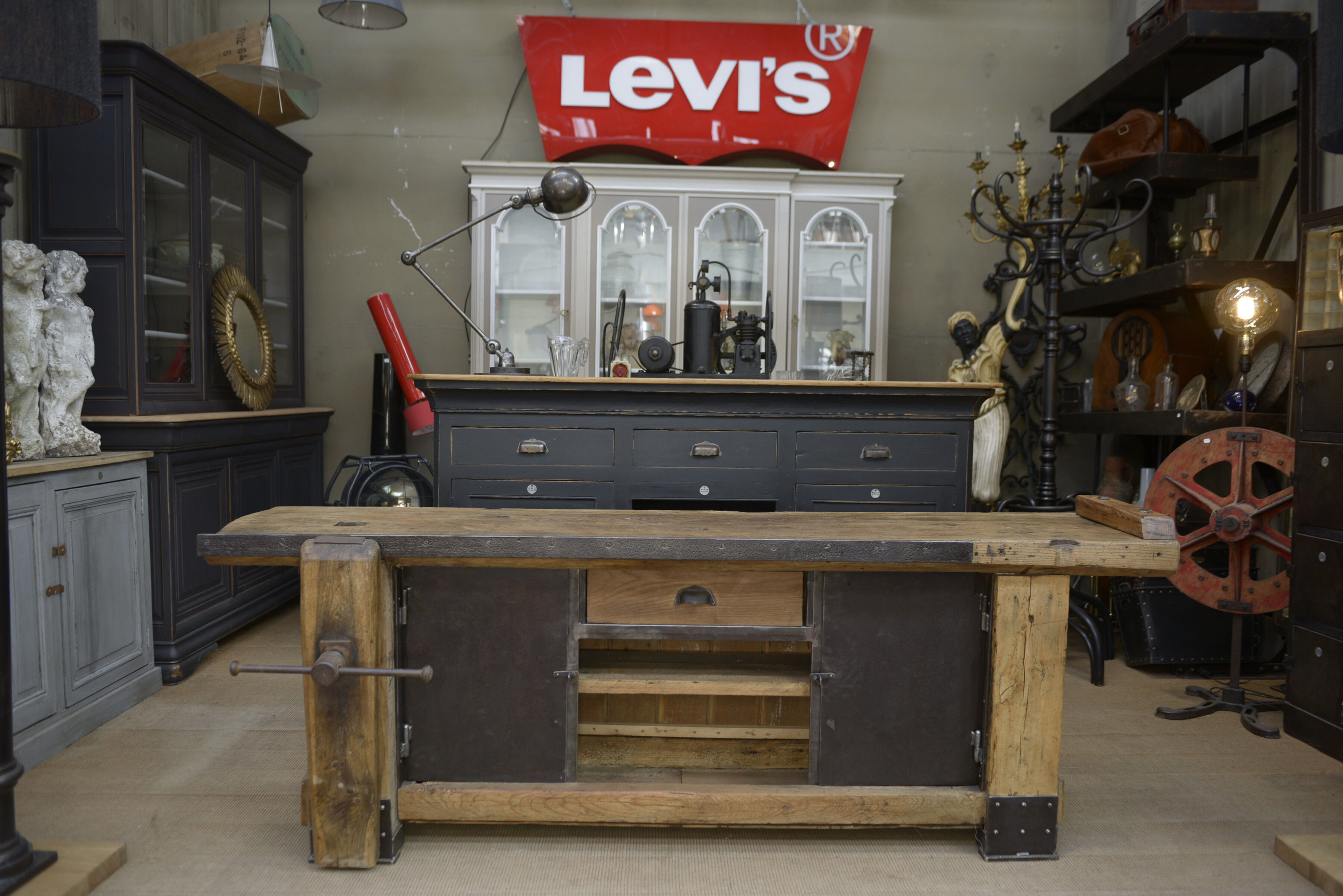 Industrial low industrial furniture carpenter's workbench 1930