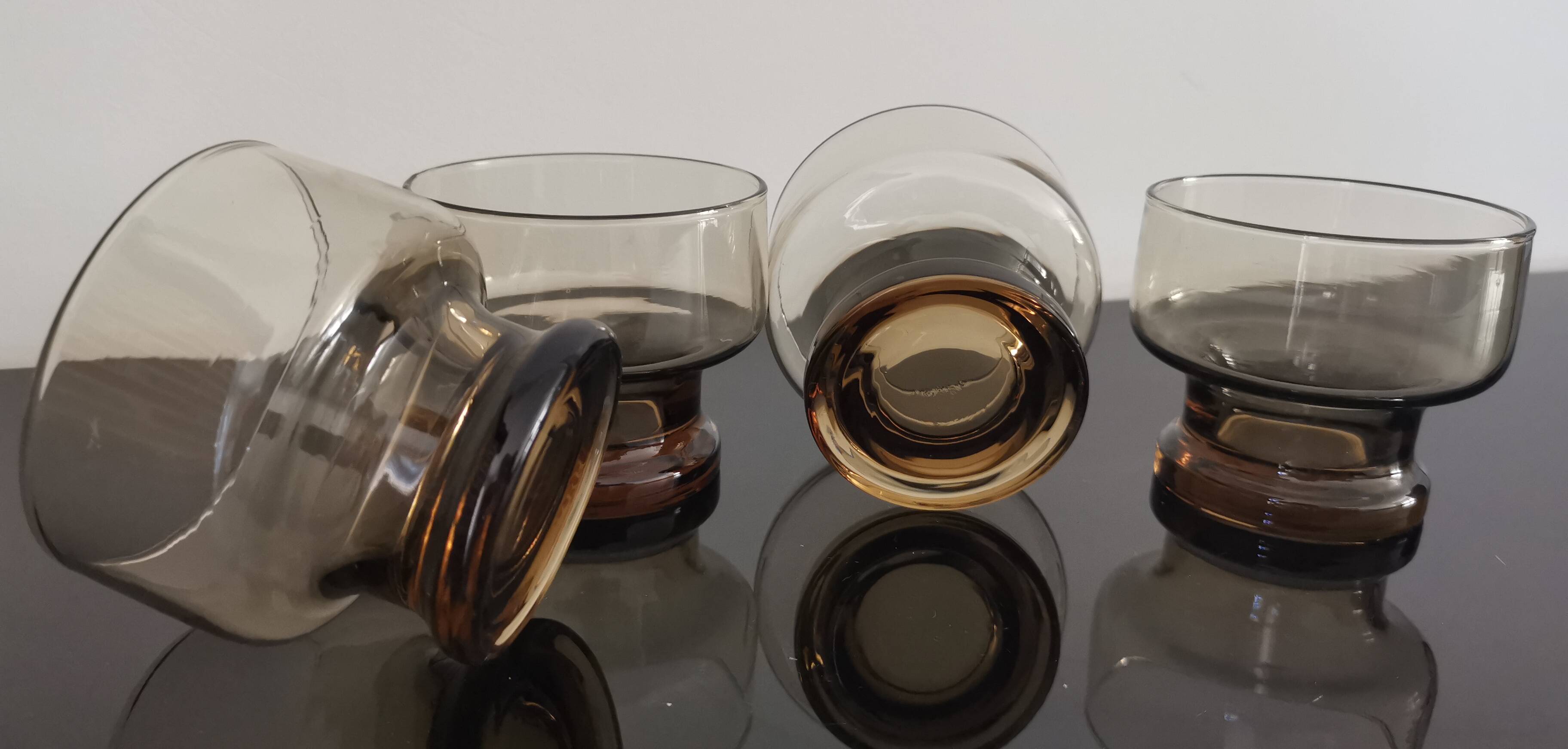 4 vintage 70s smoked glasses