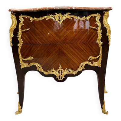 Commode Sauteuse En Marqueterie Et Bronzes Dorés Attribué à La Maison Millet , XIX ème Siècle