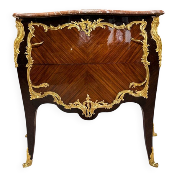Commode Sauteuse En Marqueterie Et Bronzes Dorés Attribué à La Maison Millet , XIX ème Siècle
