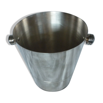 Bucket has champagne silver metal, handles striees