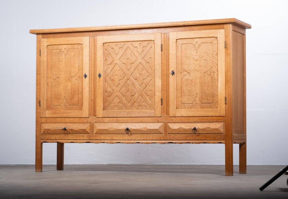 Brutalist Oak Sideboard attributed to Henning Kjærnulf, Denmark, 1960s
