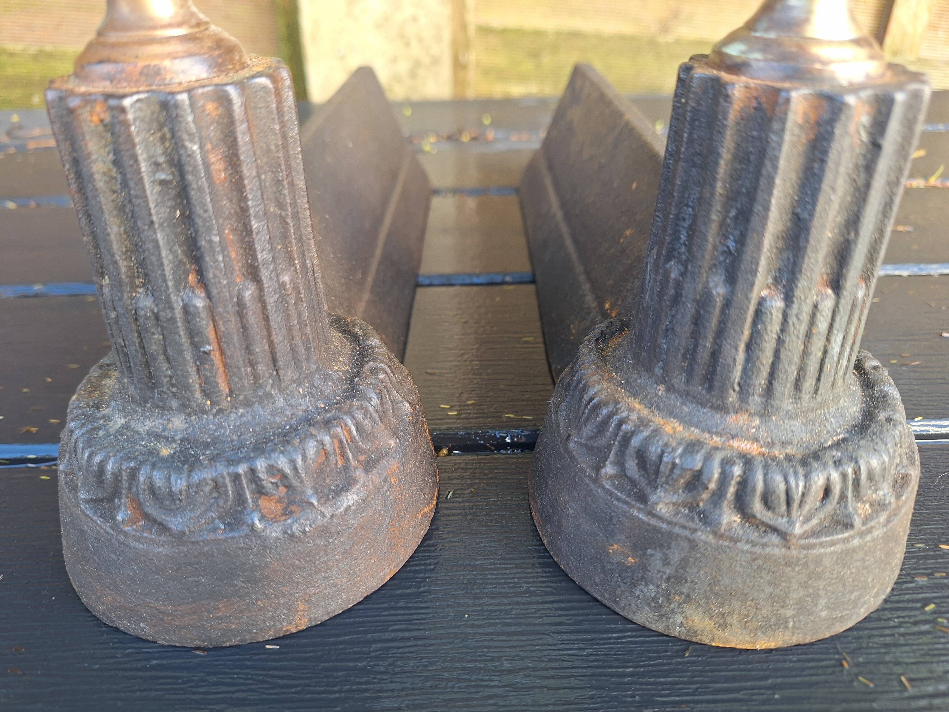 Small Napoleon III cast iron and brass andirons