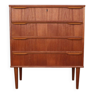 Commode danoise moderne du milieu du siècle à 4 tiroirs, Tallboy en teck, Danemark, 1960