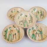 Set of 5 ceramic bowls with character motifs from Romania