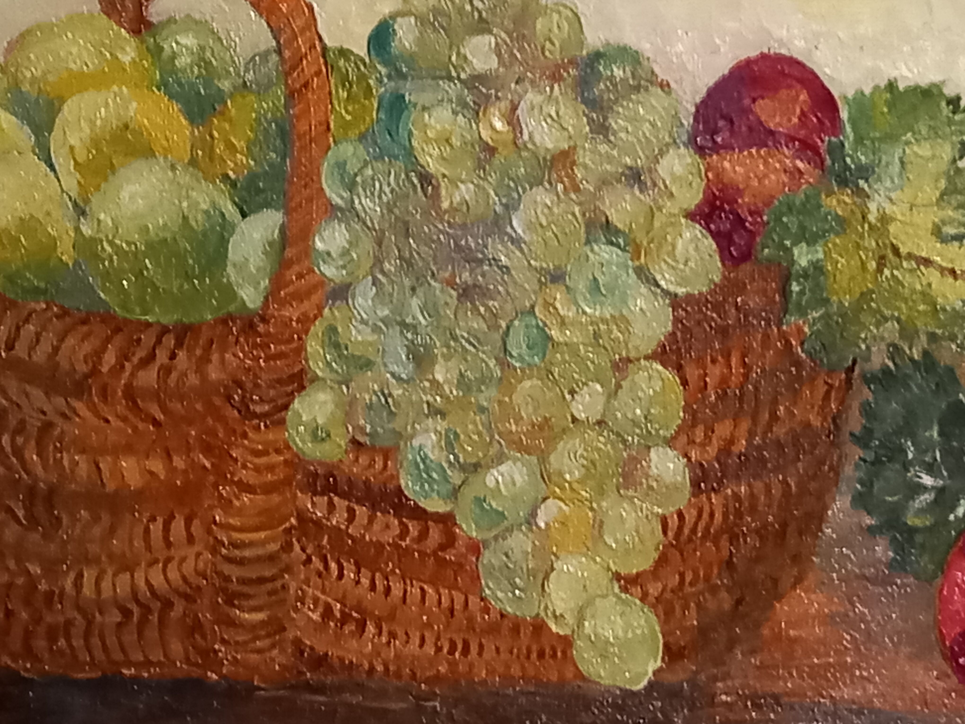 Oil on canvas-still life fruit basket
