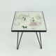 Plant stand with ceramic tile top paris motif metal frame hairpin legs 50s