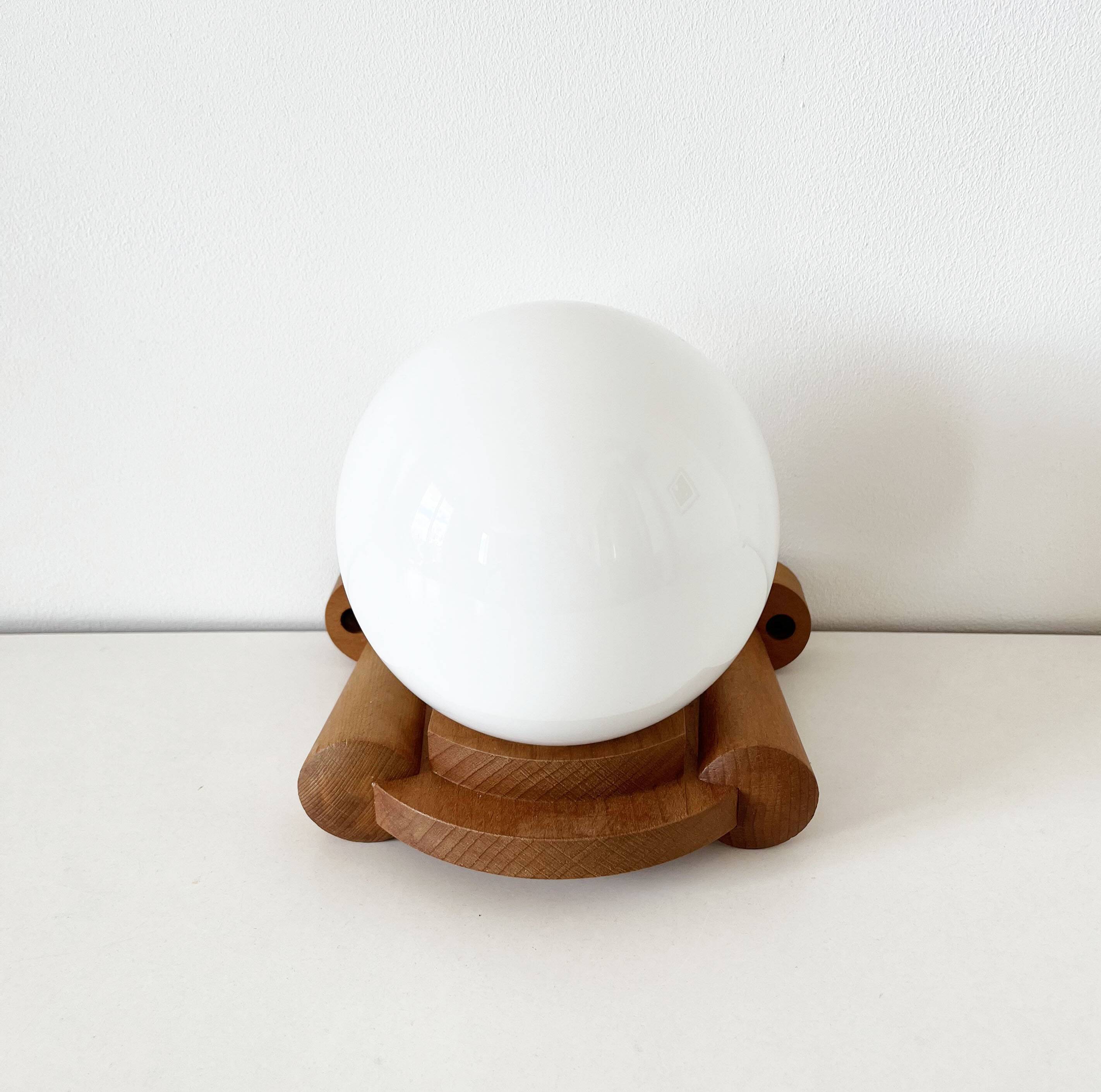 Tissot wall lamp in wood and opaline globe 1960