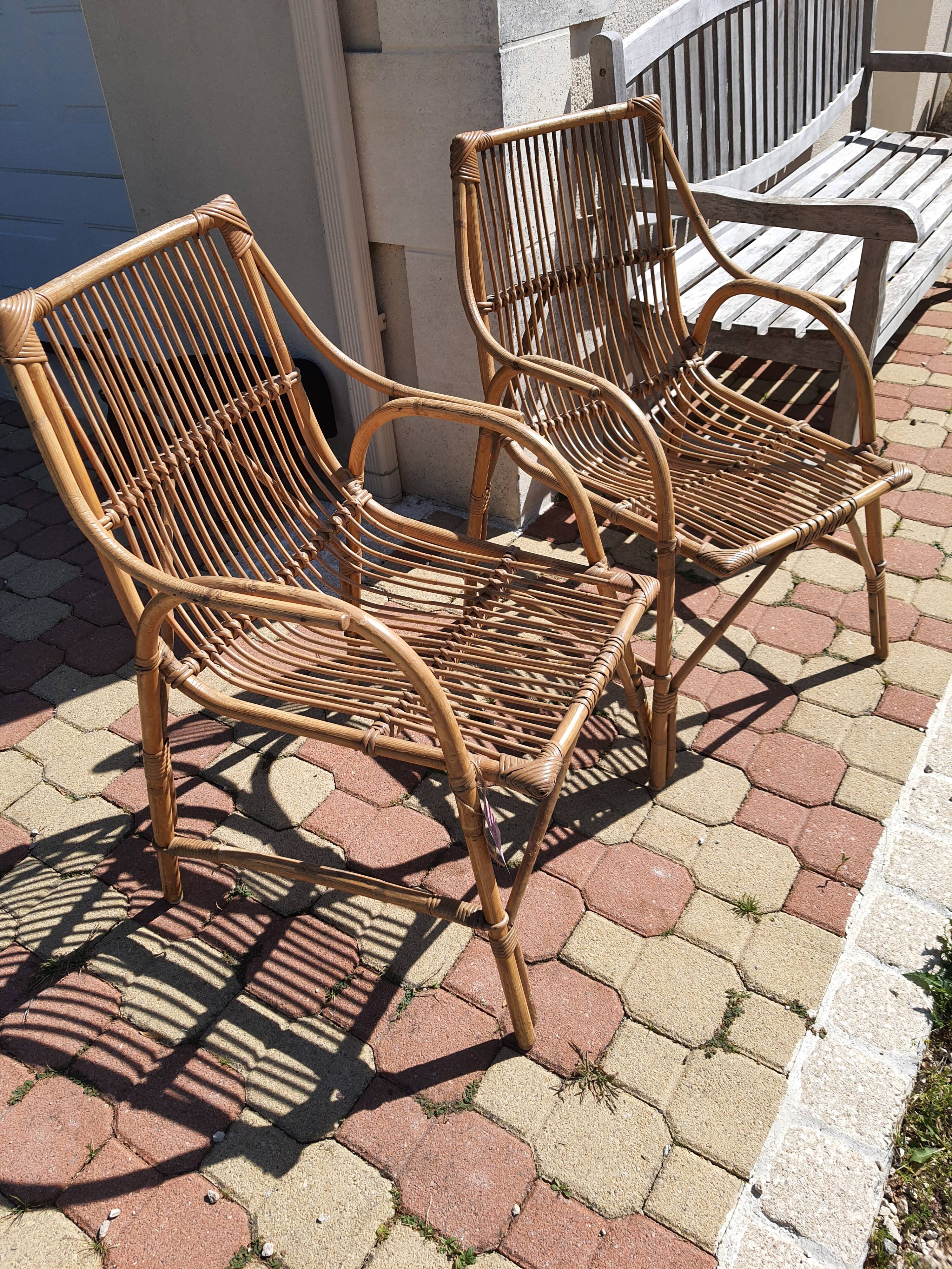 Pair of vintage rattan armchairs