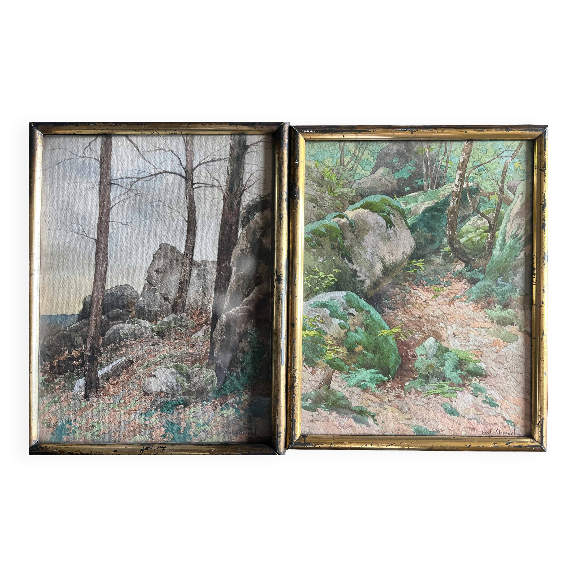 Table 2x Watercolours by Abel Chancel (1847-1917) School of Fontainebleau